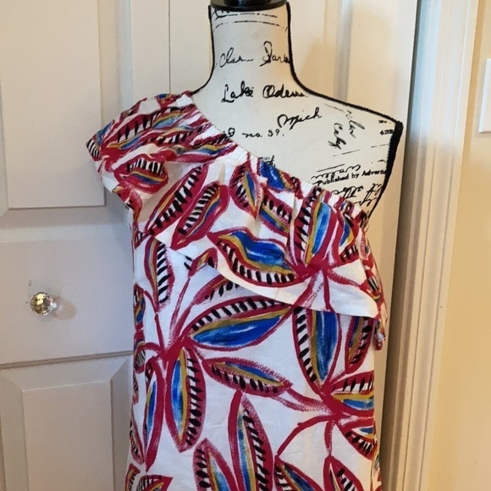 NWT J. Crew One shoulder ruffle palm dress Sz Sm​ - Picture 4 of 8
